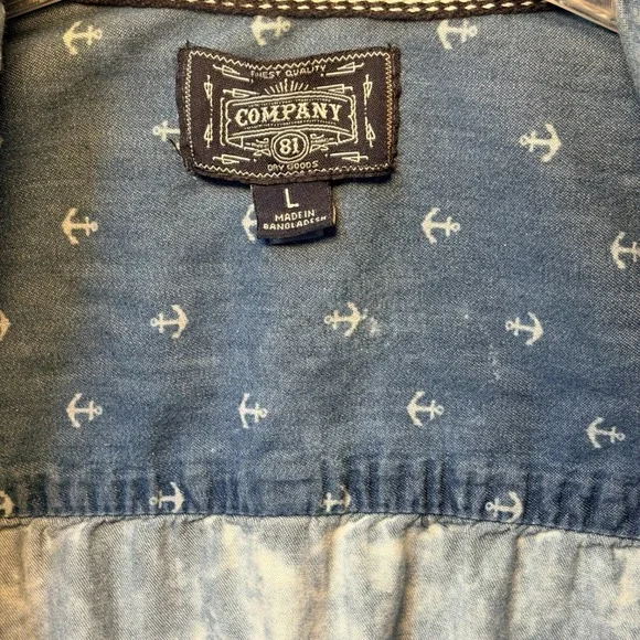 Vintage Company 81 Button Down Shirt Mens Large Blue Y2K Acid Wash Anchor Print - Picture 11 of 15